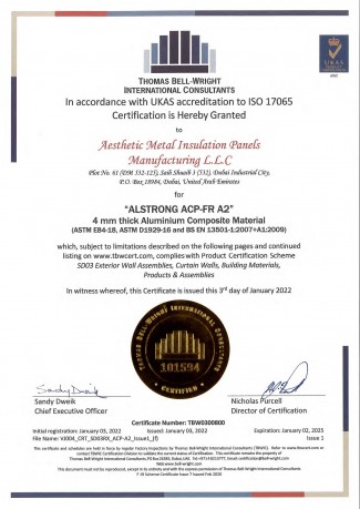 Certificate - EN 13501, ASTM D 1929, ASTM E 84